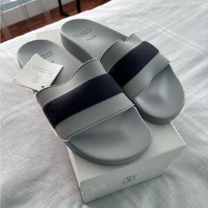 Brunello Cucinelli Gray Slide Sandals BRAND NEW WITH BOX NEVER WORN